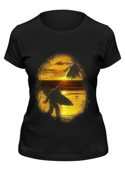 Заказать женскую футболку в Москве. Футболка классическая Йети на пляже от printik - готовые дизайны и нанесение принтов.