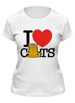 Заказать женскую футболку в Москве. Футболка классическая Я люблю котиков от Amerikanka - готовые дизайны и нанесение принтов.