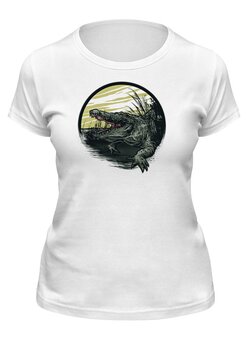 Заказать женскую футболку в Москве. Футболка классическая Крокодил на охоте от Printinessa  - готовые дизайны и нанесение принтов.