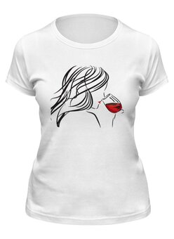Заказать женскую футболку в Москве. Футболка классическая Футболка "Девушка пьет вино" от Re  Tyan - готовые дизайны и нанесение принтов.