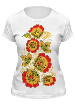 Заказать женскую футболку в Москве. Футболка классическая Хохлома от Vinli.shop  - готовые дизайны и нанесение принтов.