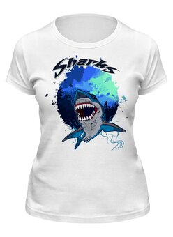 Заказать женскую футболку в Москве. Футболка классическая Sharks от balden - готовые дизайны и нанесение принтов.