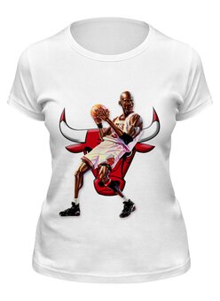 Заказать женскую футболку в Москве. Футболка классическая Michael Jordan Cartooney от Mesk08 - готовые дизайны и нанесение принтов.