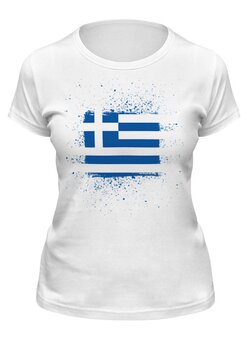 Заказать женскую футболку в Москве. Футболка классическая Греческий флаг (гранж) от GRstyle  - готовые дизайны и нанесение принтов.