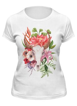 Заказать женскую футболку в Москве. Футболка классическая Flower skull от Анна Терешина - готовые дизайны и нанесение принтов.