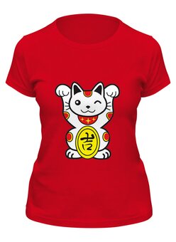 Заказать женскую футболку в Москве. Футболка классическая Кот счастья - Манэки-нэко от trend - готовые дизайны и нанесение принтов.
