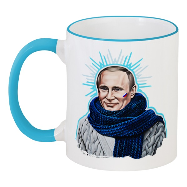 Printio Кружка с цветной ручкой и ободком Путин в шарфе именная новогодняя кружка