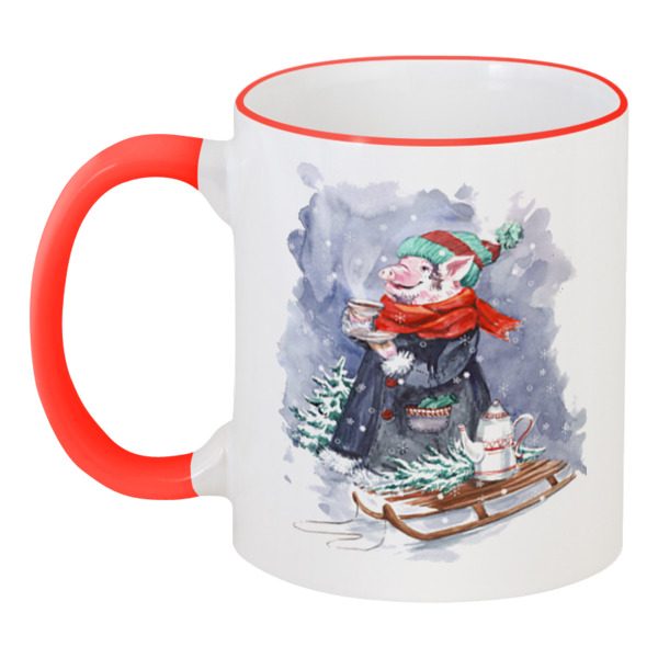 Printio Кружка с цветной ручкой и ободком Теплого чая в морозный день чай красный мей