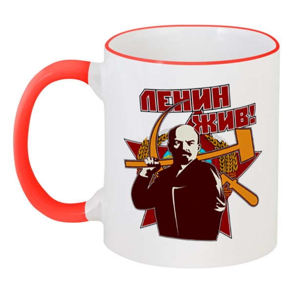 printio кружка с цветной ручкой и ободком герб ссср Printio Кружка с цветной ручкой и ободком Ленин жив!