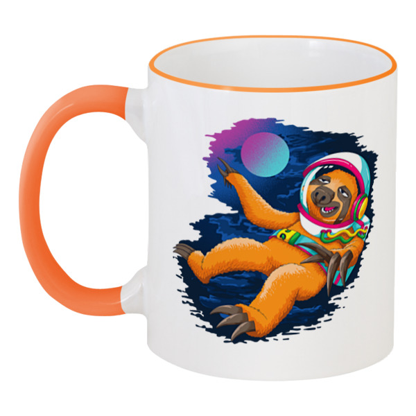 Printio Кружка с цветной ручкой и ободком ☄ sloth in space ☄ printio детская футболка классическая унисекс ☄ astronaut ice cream ☄