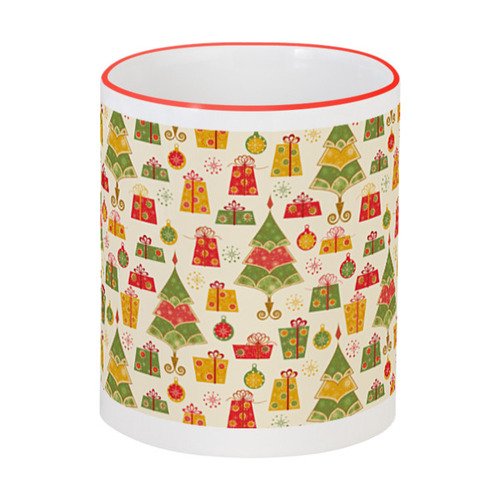 Заказать кружку в Москве. Кружка с цветной ручкой и ободком Новогодние узоры от FireFoxa - готовые дизайны и нанесение принтов.