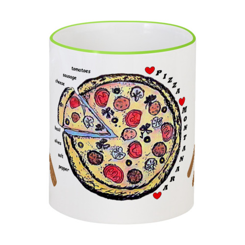 Заказать кружку в Москве. Кружка с цветной ручкой и ободком Пицца от evragka  - готовые дизайны и нанесение принтов.