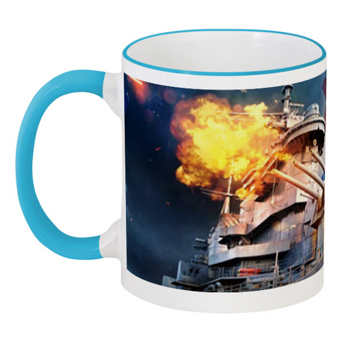Заказать кружку в Москве. Кружка с цветной ручкой и ободком World of Warships от Владимир Родионов - готовые дизайны и нанесение принтов.