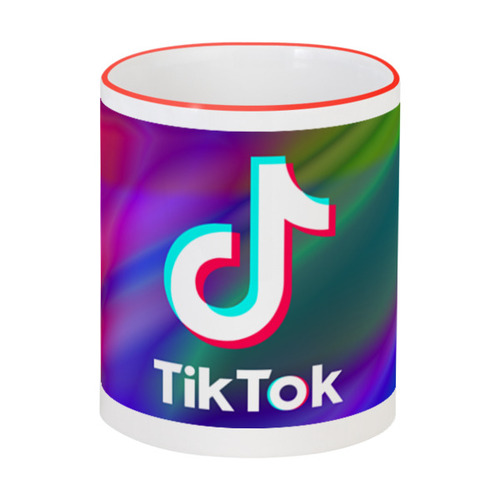 Заказать кружку в Москве. Кружка с цветной ручкой и ободком TikTok  от DESIGNER   - готовые дизайны и нанесение принтов.