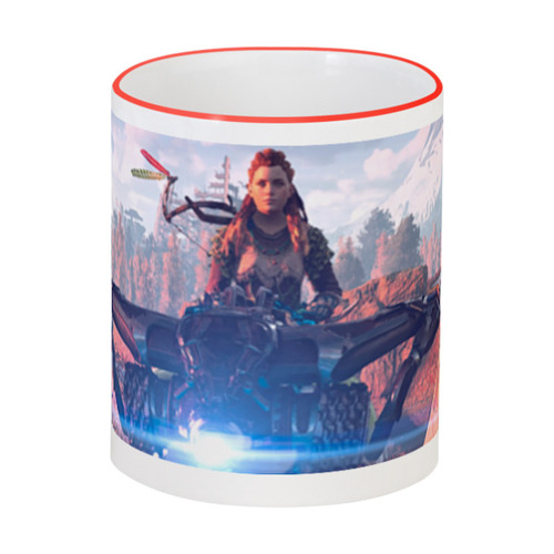 Заказать кружку в Москве. Кружка с цветной ручкой и ободком Horizon Zero Dawn от GeekFox  - готовые дизайны и нанесение принтов.