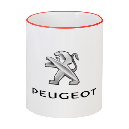 Заказать кружку в Москве. Кружка с цветной ручкой и ободком PEUGEOT от DESIGNER   - готовые дизайны и нанесение принтов.