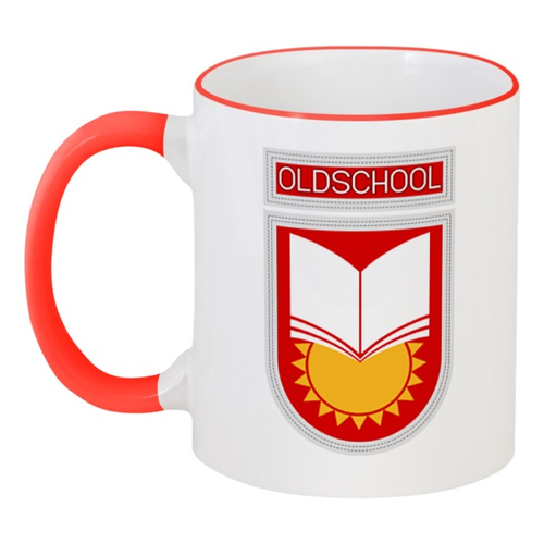 Заказать кружку в Москве. Кружка с цветной ручкой и ободком Oldschool от gopotol - готовые дизайны и нанесение принтов.