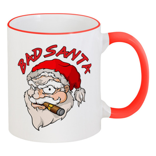 Заказать кружку в Москве. Кружка с цветной ручкой и ободком BadSanta от balden - готовые дизайны и нанесение принтов.