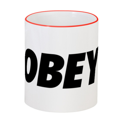 Заказать кружку в Москве. Кружка с цветной ручкой и ободком OBEY  от DESIGNER   - готовые дизайны и нанесение принтов.
