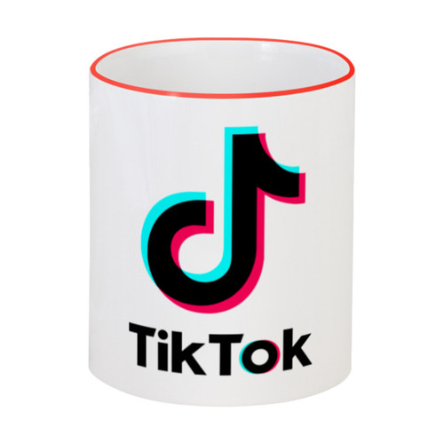 Заказать кружку в Москве. Кружка с цветной ручкой и ободком TikTok  от DESIGNER   - готовые дизайны и нанесение принтов.