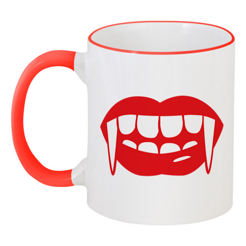 Заказать кружку в Москве. Кружка с цветной ручкой и ободком Vampire Lips от Jimmy Flash - готовые дизайны и нанесение принтов.
