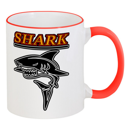 Заказать кружку в Москве. Кружка с цветной ручкой и ободком Shark от mega281@yandex.ru - готовые дизайны и нанесение принтов.