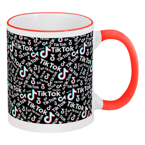 Заказать кружку в Москве. Кружка с цветной ручкой и ободком TikTok  от DESIGNER   - готовые дизайны и нанесение принтов.