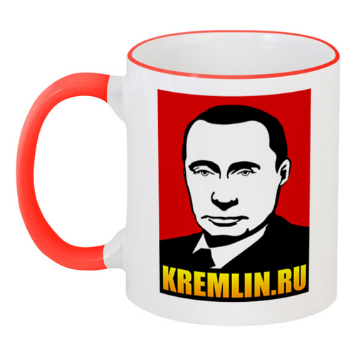 Заказать кружку в Москве. Кружка с цветной ручкой и ободком Путин от gopotol - готовые дизайны и нанесение принтов.