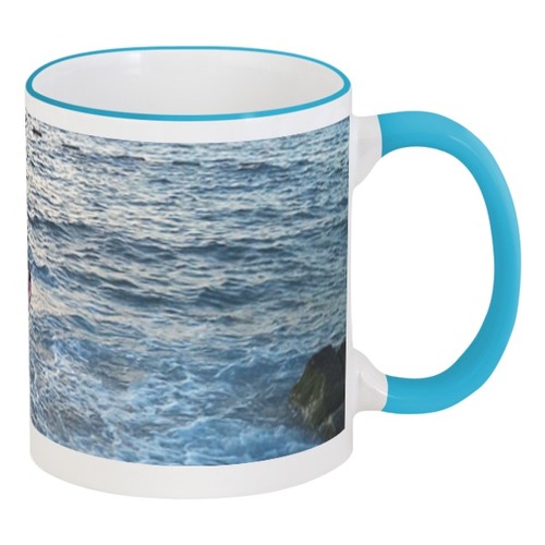 Заказать кружку в Москве. Кружка с цветной ручкой и ободком Sea Coffee от pineapplejinn - готовые дизайны и нанесение принтов.