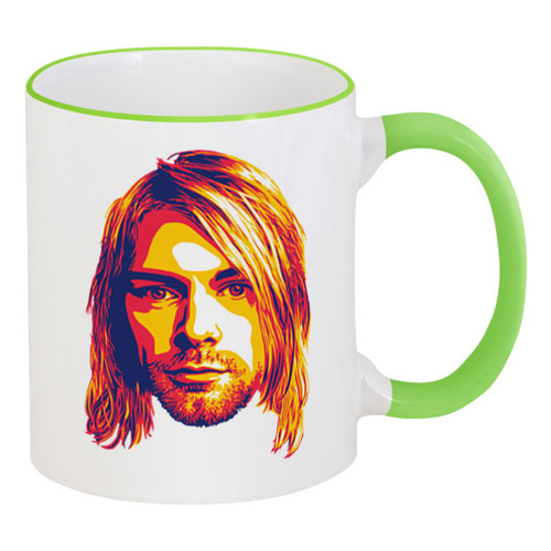 Заказать кружку в Москве. Кружка с цветной ручкой и ободком Kurt Cobain от Jimmy Flash - готовые дизайны и нанесение принтов.