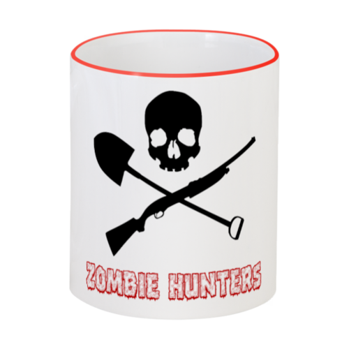 Заказать кружку в Москве. Кружка с цветной ручкой и ободком Zombie Hunters от shinko - готовые дизайны и нанесение принтов.