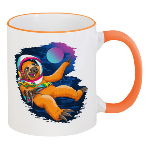 Заказать кружку в Москве. Кружка с цветной ручкой и ободком ☄ Sloth in Space ☄ от balden - готовые дизайны и нанесение принтов.