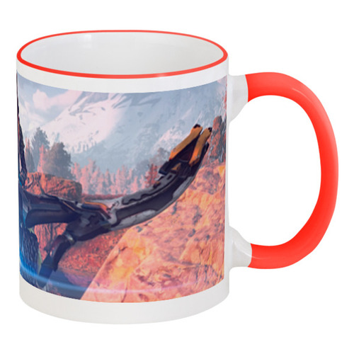 Заказать кружку в Москве. Кружка с цветной ручкой и ободком Horizon Zero Dawn от GeekFox  - готовые дизайны и нанесение принтов.