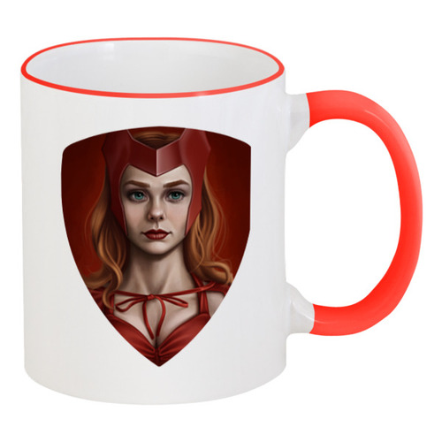 Заказать кружку в Москве. Кружка с цветной ручкой и ободком Алая Ведьма / Scarlet Witch от Jimmy Flash - готовые дизайны и нанесение принтов.