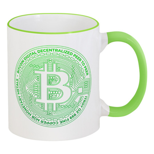 Заказать кружку в Москве. Кружка с цветной ручкой и ободком ✿BITCOIN✿ от balden - готовые дизайны и нанесение принтов.