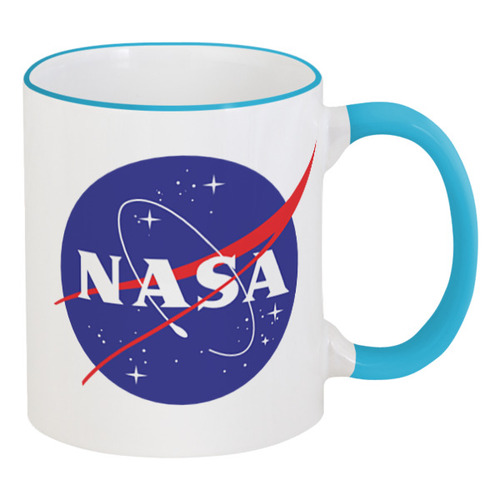 Заказать кружку в Москве. Кружка с цветной ручкой и ободком NASA | НАСА от The Spaceway  - готовые дизайны и нанесение принтов.