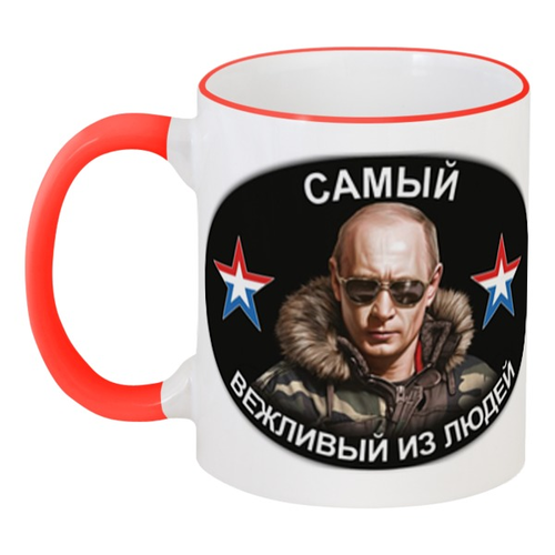 Заказать кружку в Москве. Кружка с цветной ручкой и ободком Путин  от grigotati - готовые дизайны и нанесение принтов.