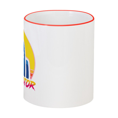 Заказать кружку в Москве. Кружка с цветной ручкой и ободком Among Us Retro Wave от El Fox - готовые дизайны и нанесение принтов.
