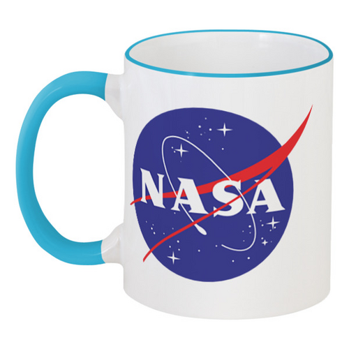 Заказать кружку в Москве. Кружка с цветной ручкой и ободком NASA | НАСА от The Spaceway  - готовые дизайны и нанесение принтов.