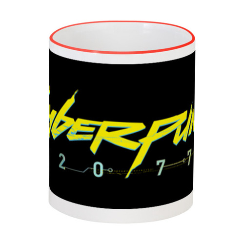 Заказать кружку в Москве. Кружка с цветной ручкой и ободком Cyberpunk 2077 от GeekFox  - готовые дизайны и нанесение принтов.