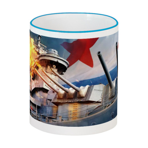 Заказать кружку в Москве. Кружка с цветной ручкой и ободком World of Warships от Владимир Родионов - готовые дизайны и нанесение принтов.