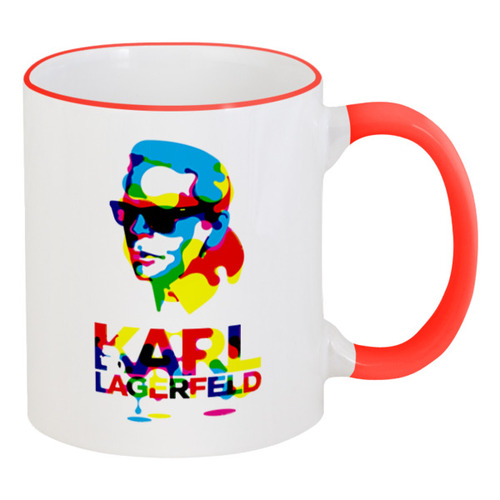 Заказать кружку в Москве. Кружка с цветной ручкой и ободком Karl Lagerfeld от Leichenwagen - готовые дизайны и нанесение принтов.