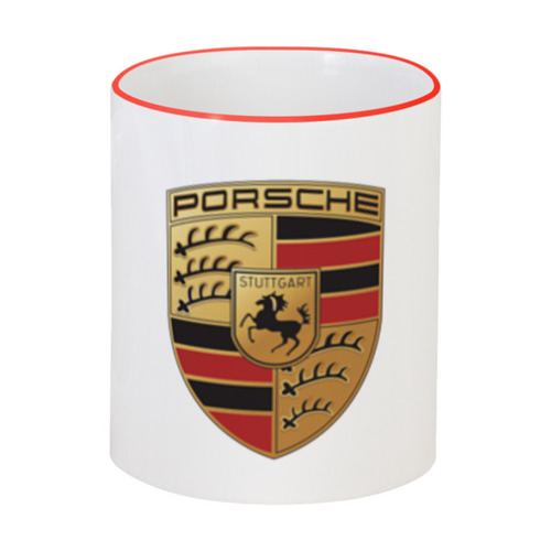 Заказать кружку в Москве. Кружка с цветной ручкой и ободком Porsche от DESIGNER   - готовые дизайны и нанесение принтов.