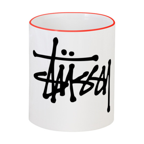 Заказать кружку в Москве. Кружка с цветной ручкой и ободком Stussy от DESIGNER   - готовые дизайны и нанесение принтов.