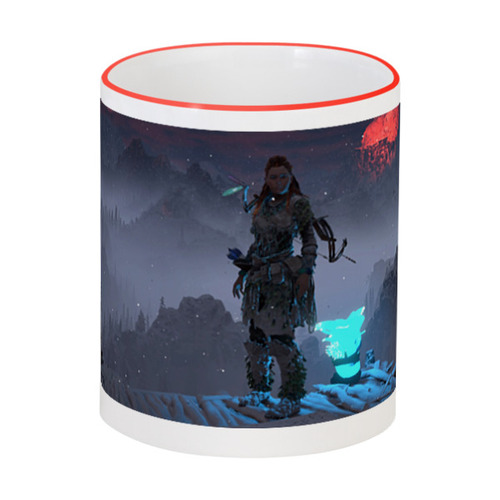 Заказать кружку в Москве. Кружка с цветной ручкой и ободком Horizon Zero Dawn от GeekFox  - готовые дизайны и нанесение принтов.