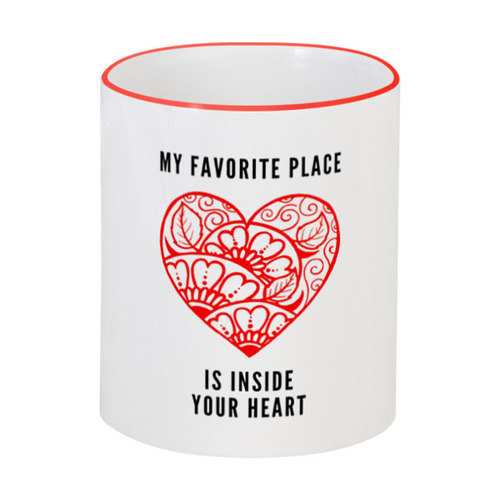 Заказать кружку в Москве. Кружка с цветной ручкой и ободком My favorite place is inside your heart от Диана Насонова - готовые дизайны и нанесение принтов.