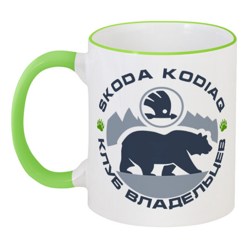 Заказать кружку в Москве. Кружка с цветной ручкой и ободком Skoda Kodiaq Club (логотип и лапа) от Skoda Kodiaq Club  - готовые дизайны и нанесение принтов.