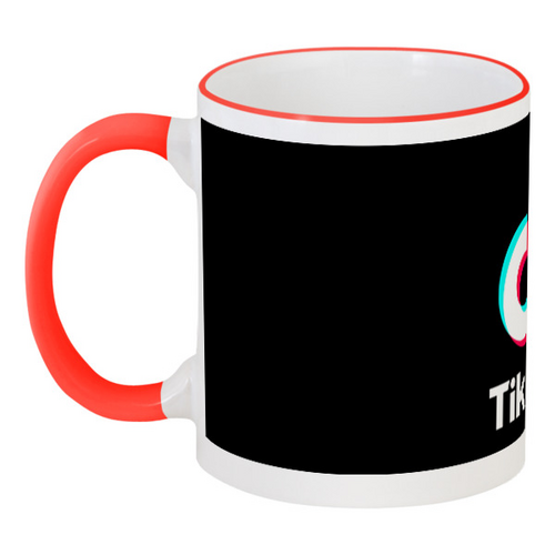 Заказать кружку в Москве. Кружка с цветной ручкой и ободком TikTok  от DESIGNER   - готовые дизайны и нанесение принтов.
