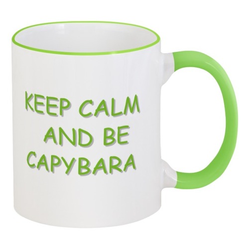 Заказать кружку в Москве. Кружка с цветной ручкой и ободком Keep calm and be capybara от galkagalka - готовые дизайны и нанесение принтов.