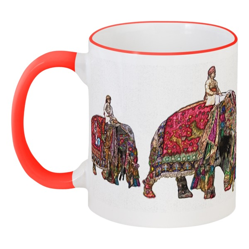 Заказать кружку в Москве. Кружка с цветной ручкой и ободком Индия "Фестиваль слонов" от RainbowSoul - готовые дизайны и нанесение принтов.
